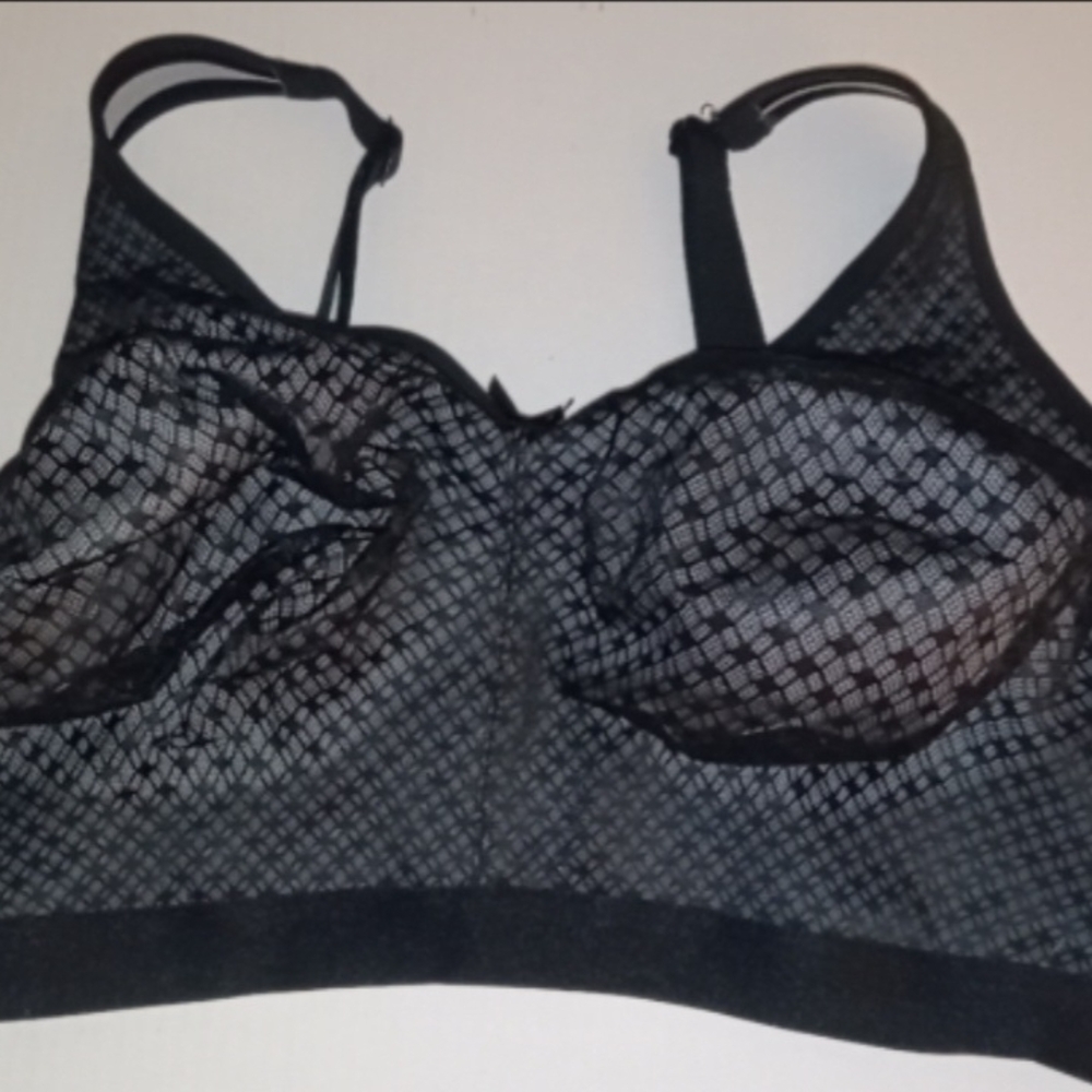 Cacique Black Geometric Mesh Bra